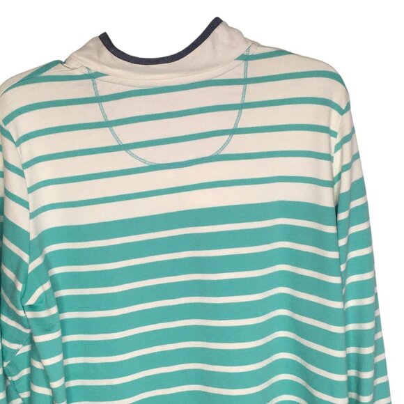 L.L.Bean Rugby Pullover Womens Large Green White Striped Henley Long Sleeve Top - Picture 15 of 16
